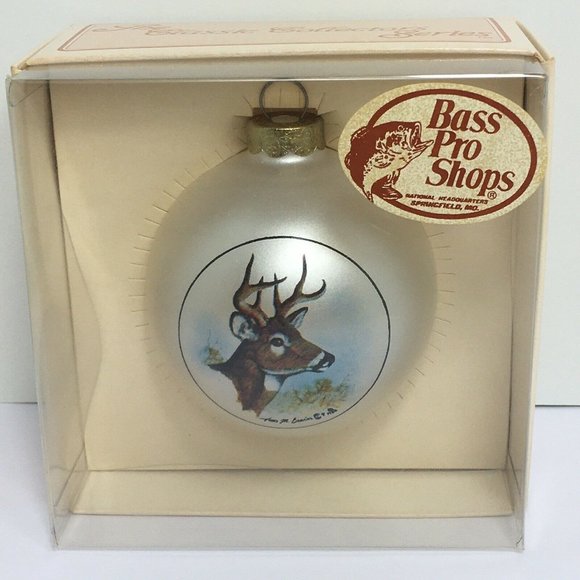 Bass Pro Shop Christmas Ornament Deer Head White Round Glass Topperscot Vintage - Picture 11 of 12